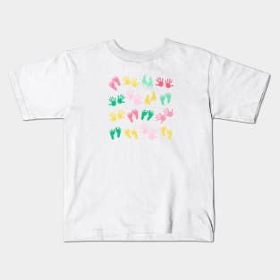 Colorful baby footprint and hands kids Kids T-Shirt